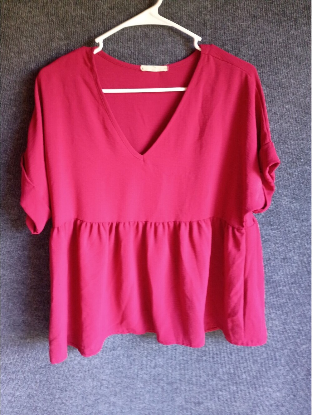 Entro Women's Burgundy Peplum V-Neck Blouse, Small